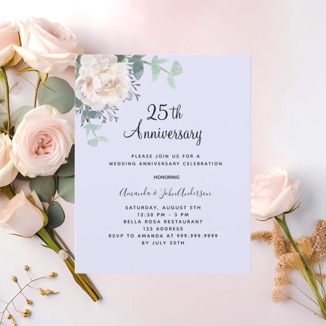 Floral white lavender 25th wedding invitation (Creator Uploaded)