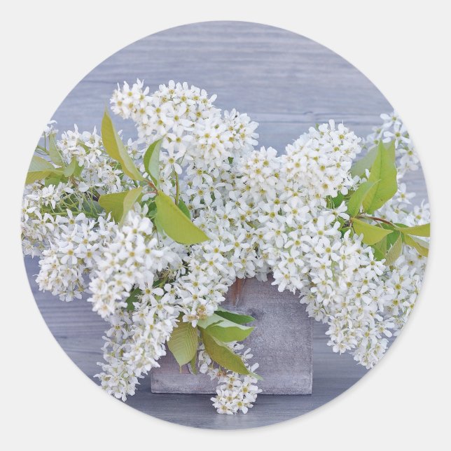 Floral White Lilacs Bouquet Photo Classic Round Sticker (Front)