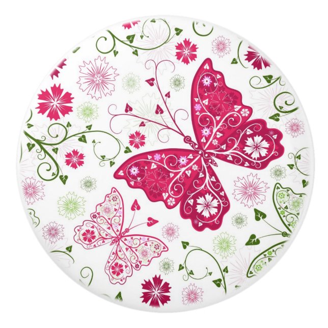 Floral White Pattern Ceramic Knob (Front)