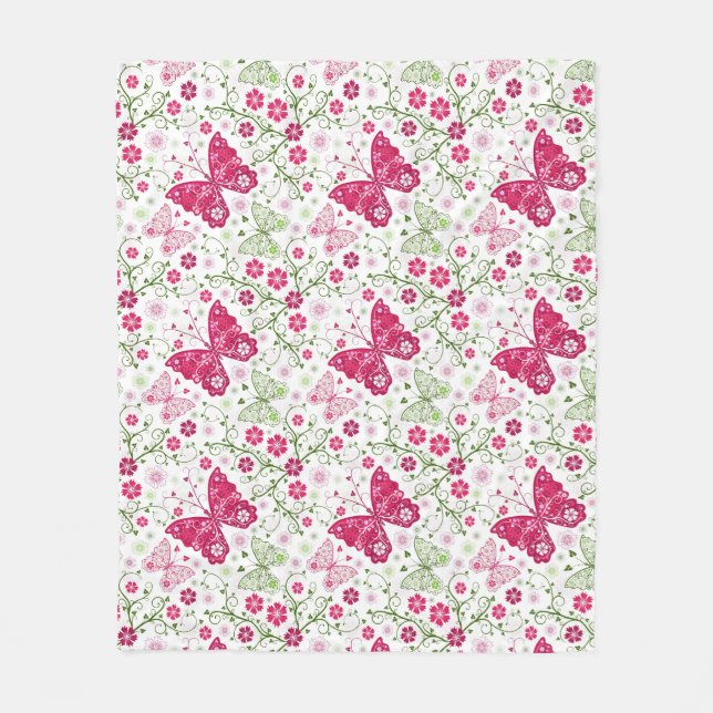Floral White Pattern Fleece Blanket (Front)