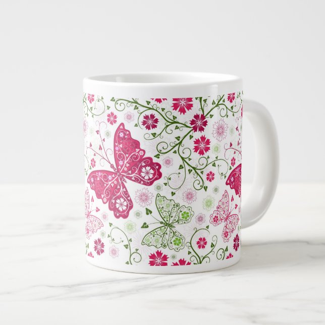 Floral White Pattern Large Coffee Mug (Front Right)