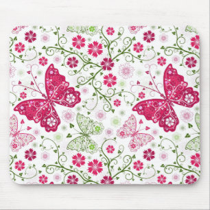 Floral White Pattern Mouse Pad
