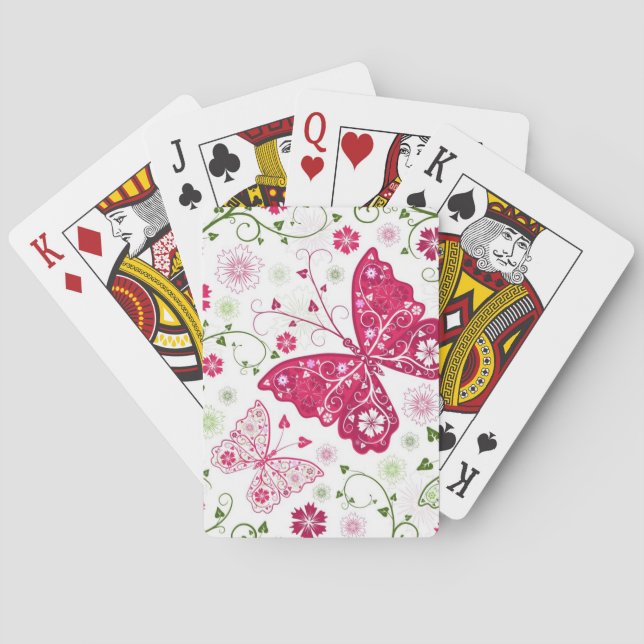 Floral White Pattern Playing Cards (Back)