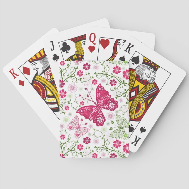 Floral White Pattern Playing Cards (Back)