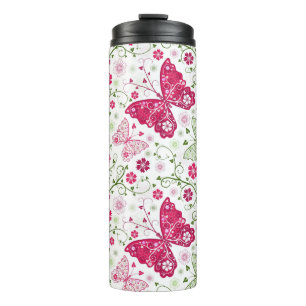 Floral White Pattern Thermal Tumbler