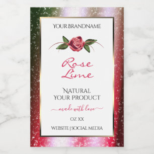 Floral White Product Labels Green and Pink Glitter