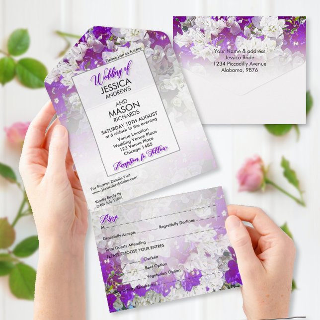 Floral White Purple All in One Wedding Invite (Creator Uploaded)