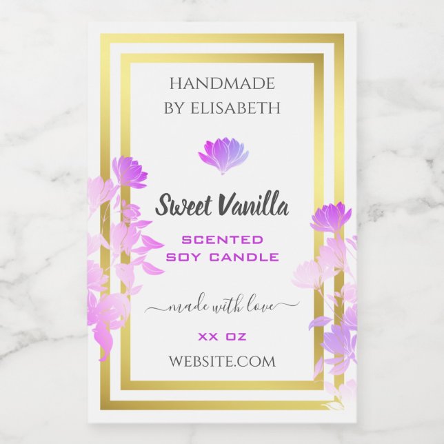 Floral White Purple Gold Product Packaging Labels (Single Label)