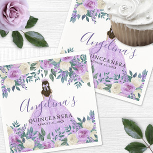 Floral White Purple Quinceanera Napkin