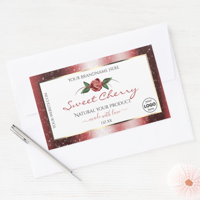 Floral White Red Soft Glitter Product Labels Logo (Envelope)