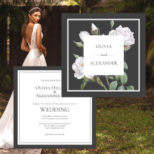 Floral, White Roses, Elegant Wedding Invitation
