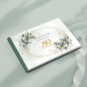 Floral White Roses Foliage 80th Sign In Guest Book
