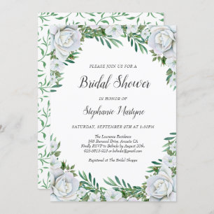 Floral White Roses Greenery Foliage Bridal Shower Invitation