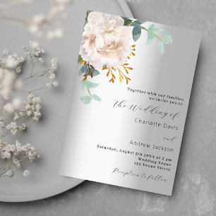 Floral white silver greenery modern wedding invitation