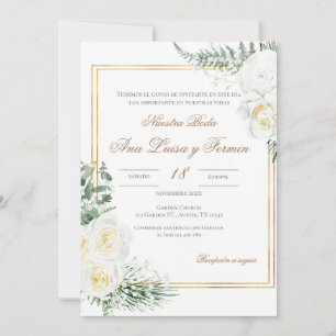 Floral White Spanish Wedding Invitation