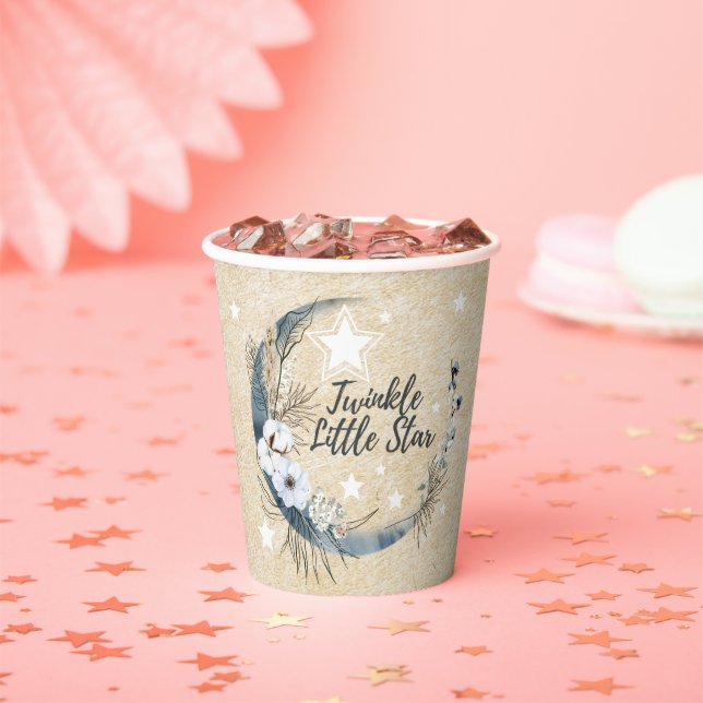 Floral White Twinkle Little Star Baby Shower Paper Cups (Insitu)
