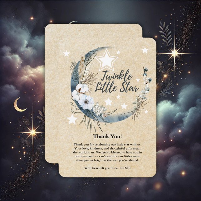 Floral White Twinkle Little Star Baby Shower Thank You Card (Creator Uploaded)