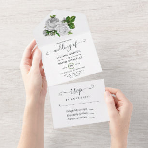 Floral White Wedding All In One Invitation
