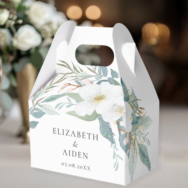 Floral, White, Wedding Box gift box (Floral, White, Greenery, Wedding Box gift box with your name and date.)