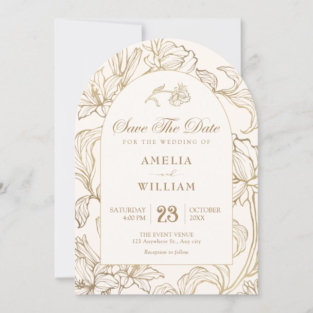 Floral white wedding save the date (Front)