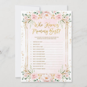 Floral Who Knows Mummy Best Baby Shower Game Card