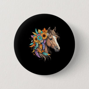 Floral Wild Horse Country Horse Riding Women Girls 6 Cm Round Badge