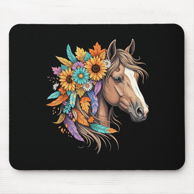 Floral Wild Horse Country Horse Riding Women Girls Mouse Pad (Front)