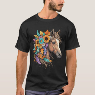 Floral Wild Horse Country Horse Riding Women Girls T-Shirt