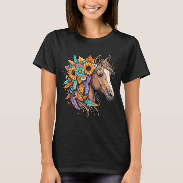 Floral Wild Horse Country Horse Riding Women Girls T-Shirt (Front)