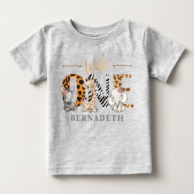 Floral Wild One 1st Birthday Jungle Baby T-Shirt (Front)