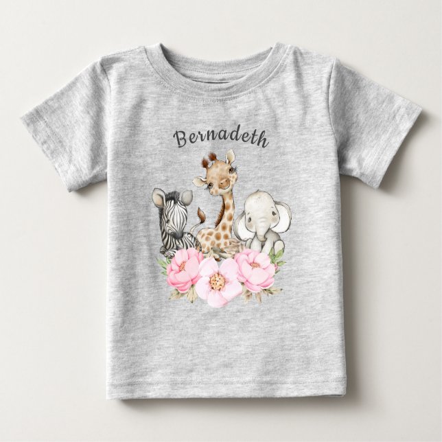Floral  WILD ONE Safari First Birthday Baby T-Shir Baby T-Shirt (Front)