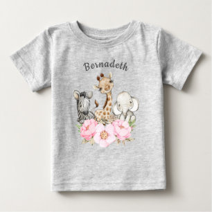 Floral  WILD ONE Safari First Birthday Baby T-Shir T-Shirt