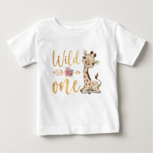 Floral  WILD ONE Safari First Birthday Baby T-Shirt