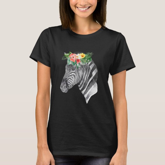 Floral Wild Zebra Head Animal Spirit Costume Wildl T-Shirt (Front)