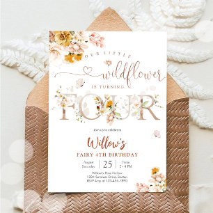 Floral Wildflower 4th Birthday Invitation