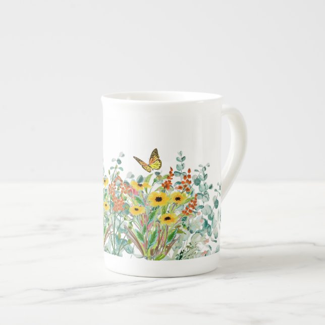 Floral Wildflower and Butterflies   Bone China Mug (Front Right)