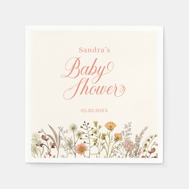 Floral Wildflower Baby Shower Napkin (Front)