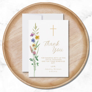 Floral Wildflower Baptism  Thank You Card