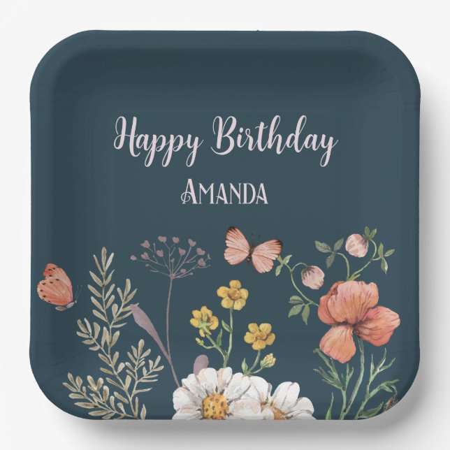 Floral Wildflower Birthday  Paper Plate (Front)