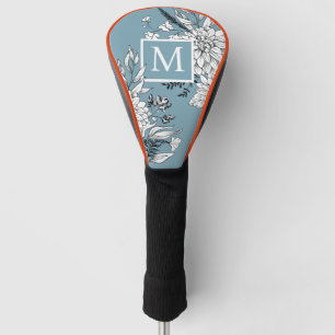 Floral Wildflower Botanical Monogram Blue White Golf Head Cover