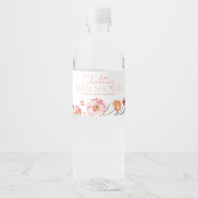 Floral Wildflower Bridal Shower Water Bottle Label (Front)