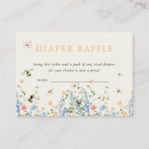 Floral Wildflower Bumble Bee Diaper Raffle Enclosure Card