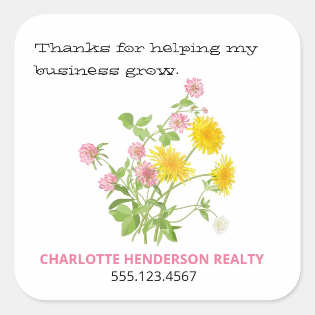 Floral Wildflower Customer Thank You Square Sticker (Front)