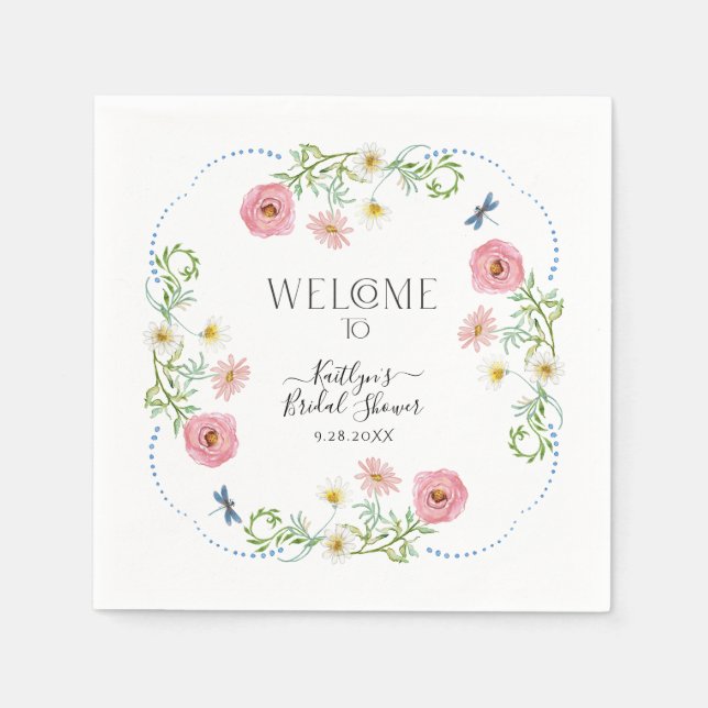 Floral Wildflower Daisy Boho Elegant Bridal Shower Napkin (Front)