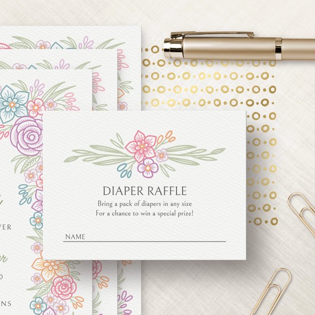Floral Wildflower Diaper Raffle Baby Shower Enclosure Card (Creator Uploaded)