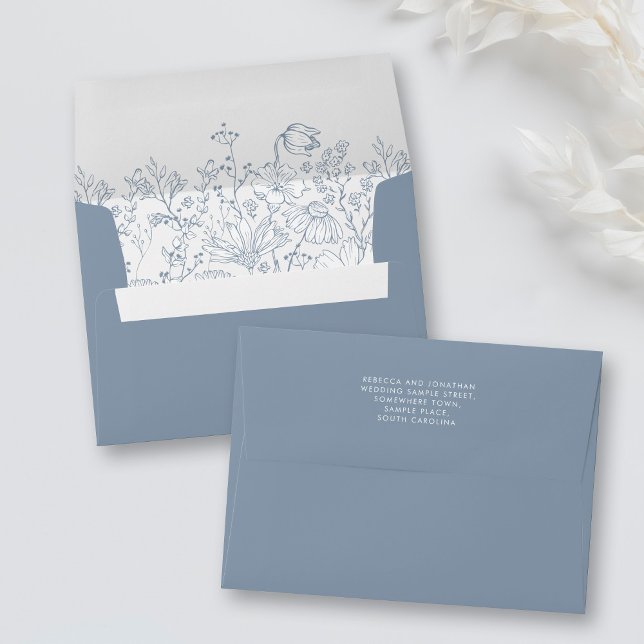 Floral Wildflower Dusty Blue Elegant Wedding  Envelope (Creator Uploaded)