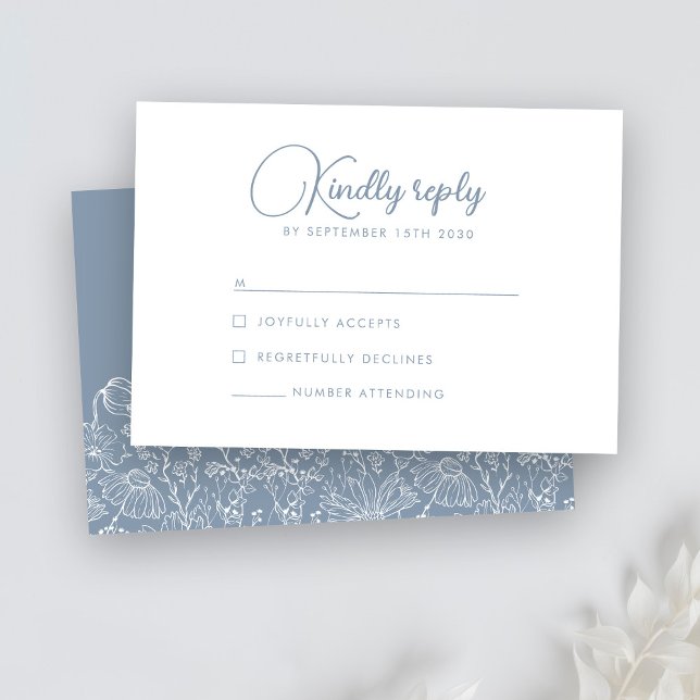 Floral Wildflower Dusty Blue Wedding RSVP Card (Creator Uploaded)