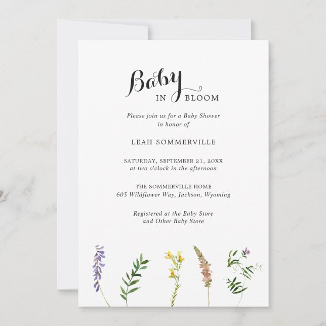 Floral Wildflower Elegant Baby Shower Invitation (Front)