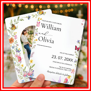 Floral Wildflower Elegant Boho Butterflies Wedding Invitation