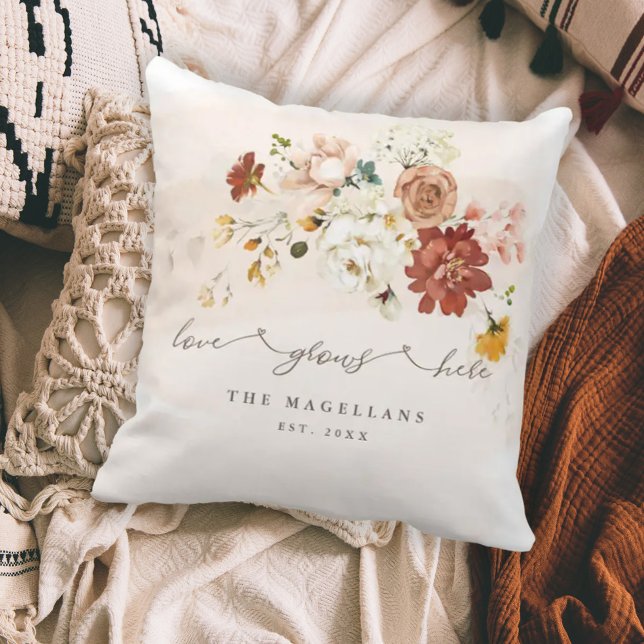 Floral Wildflower Garden Love Grows Here Cushion (Creator Uploaded)